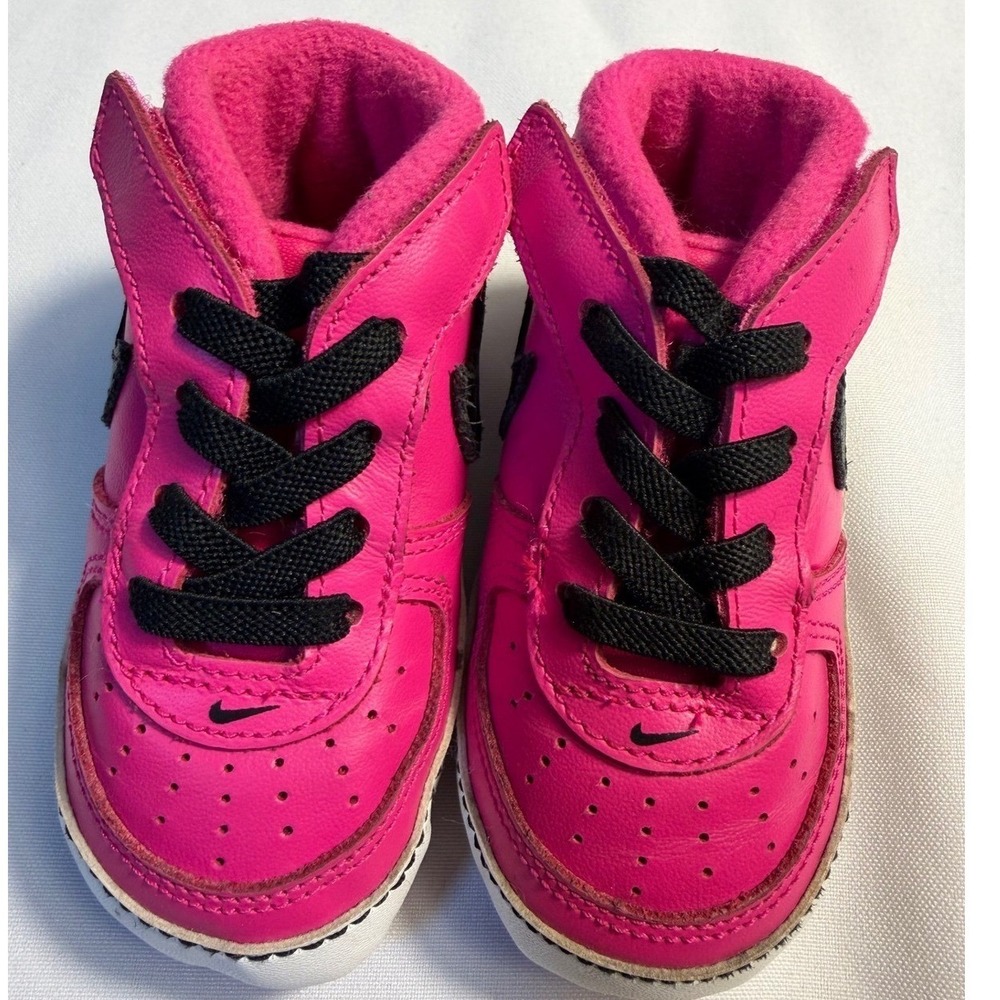 Nike‎ Force 1 Crib Pink Black White Baby Sneakers  Size 4C